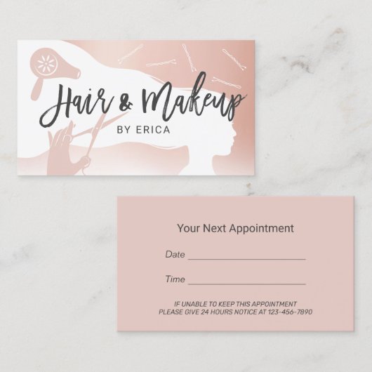 Hair Stylist Blush Pink Beauty Salon Appointment Afsprakenkaartje (Voorkant / Achterkant)