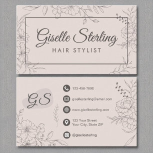 Hair Stylist Blush Pink Floral Line Art Script Visitekaartje