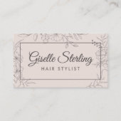 Hair Stylist Blush Pink Floral Line Art Script Visitekaartje (Voorkant)