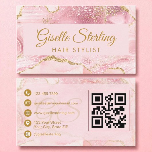 Hair Stylist Blush Pink Gold Agaat QR-code Visitekaartje