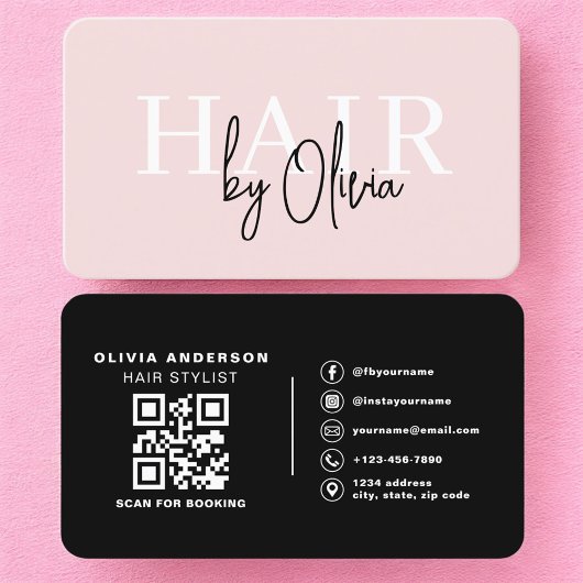  Hair Stylist Blush Pink QR Code Visitekaartje
