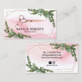 Hair Stylist Blush Waterverf Geometric Greenery Visitekaartje (Voorkant / Achterkant)
