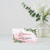 Hair Stylist Blush Waterverf Geometric Greenery Visitekaartje (Staand voorkant)