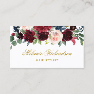 Hair Stylist Burgundy Blue Floral Appointment Card Afsprakenkaartje