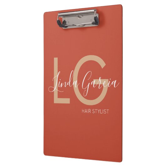 Hair Stylist Burnt Oranje Beige Monogrammen Po Klembord (Links)
