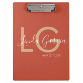 Hair Stylist Burnt Oranje Beige Monogrammen Po Klembord (Voorkant)