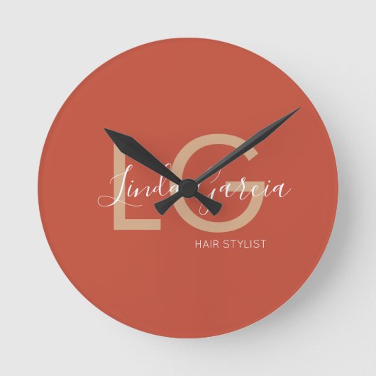  Hair Stylist Burnt Oranje Beige Monogrammen       Ronde Klok (Voorkant)