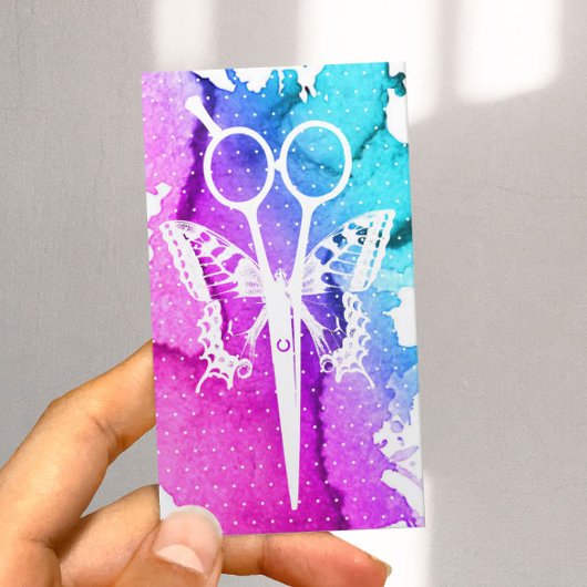 Hair Stylist Butterfly & Scissor Classy Waterverf Visitekaartje