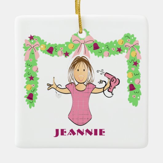 Hair Stylist Cartoon Funny Thank You Christmas Keramisch Ornament (Voorkant)