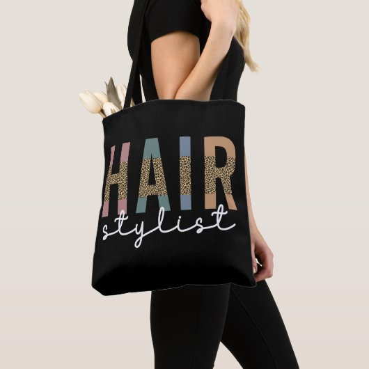 Hair Stylist Cheetah Typography Hairdresser Gift Tote Bag (Dichtbij)
