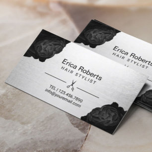 Hair Stylist Chic Black Floral Silver Appointment Afsprakenkaartje