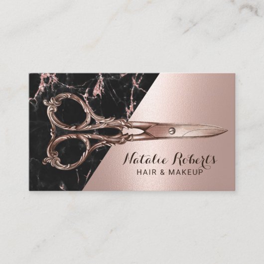 Hair Stylist Chic Roos Gold Marble Beauty Salon Visitekaartje (Voorkant)