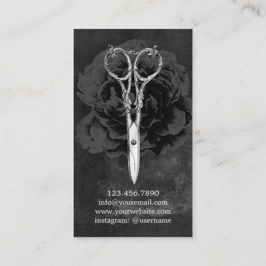 Hair Stylist Chic Scissor Dark Floral Chalkboard Visitekaartje (Achterkant)