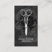 Hair Stylist Chic Scissor Dark Floral Chalkboard Visitekaartje (Voorkant)