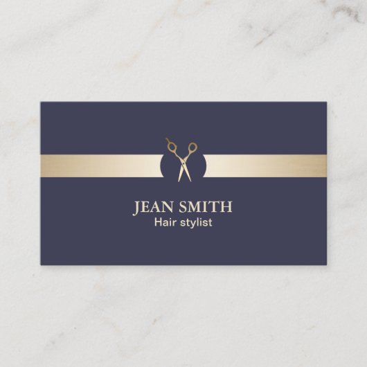 Hair Stylist Classy Blue & Gold Modern Visitekaartje (Voorkant)