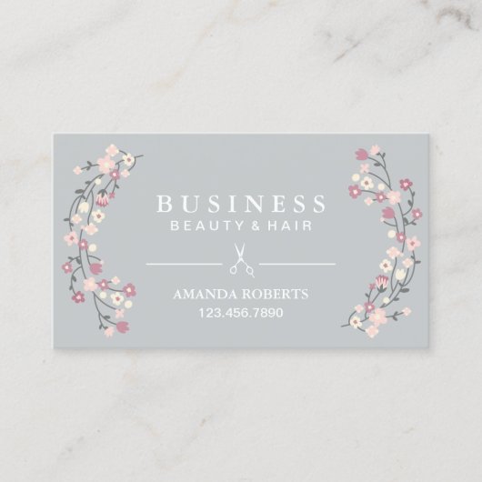 Hair Stylist Classy Floral Silver Appointment Afsprakenkaartje (Voorkant)