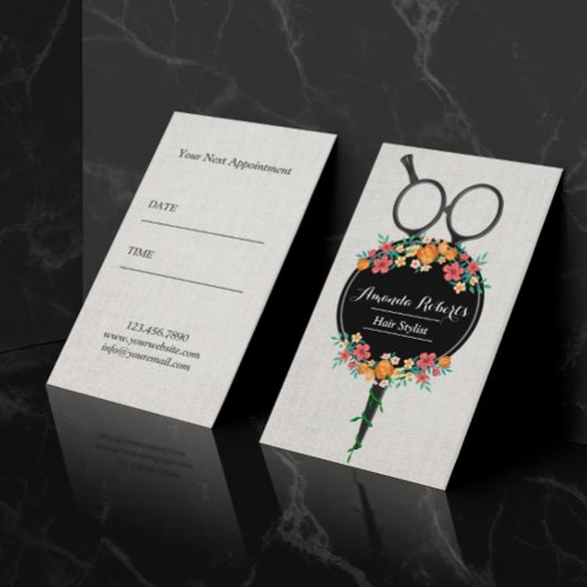 Hair Stylist Classy Scissor & Flowers Appointment Afsprakenkaartje