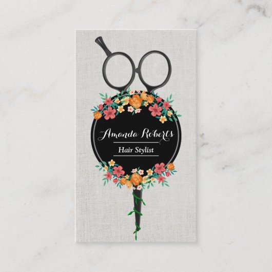 Hair Stylist Classy Scissor & Flowers Appointment Afsprakenkaartje (Voorkant)