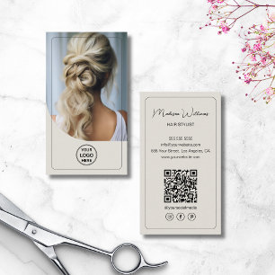 Hair Stylist Custom Logo Photo QR Code Visitekaartje