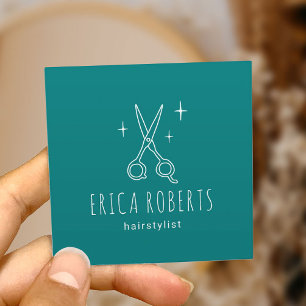 Hair Stylist Cute Minimalist Scissor Salon Blauwgr Vierkante Visitekaartje