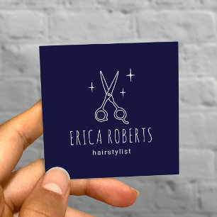 Hair Stylist Cute Minimalist Scissor Salon Navy Vierkante Visitekaartje