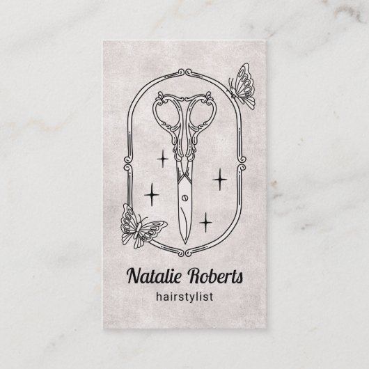 Hair Stylist Cute Scissor & Butterflies QR Code Visitekaartje (Voorkant)