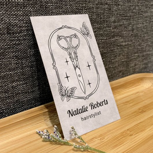 Hair Stylist Cute Scissor & Butterflies QR Code Visitekaartje