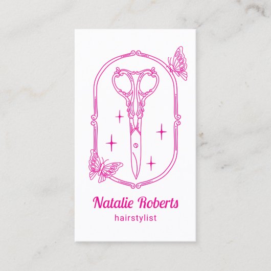 Hair Stylist Cute Scissor & Butterfly Beauty Salon Visitekaartje (Voorkant)