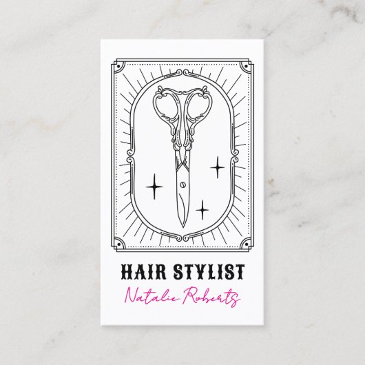 Hair Stylist Cute Scissor Doodle Custom Photo Visitekaartje (Voorkant)