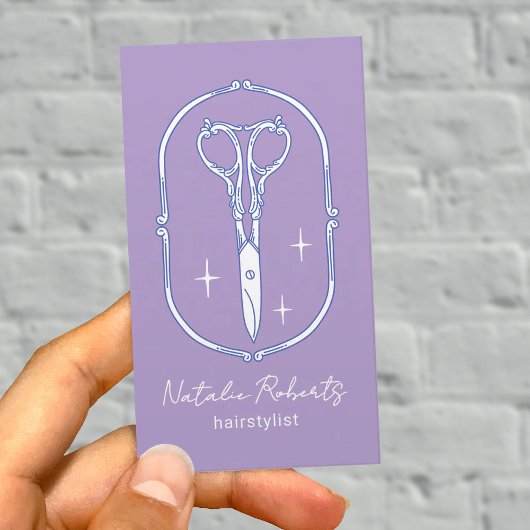 Hair Stylist Cute Scissor Doodle Lavender Salon Visitekaartje