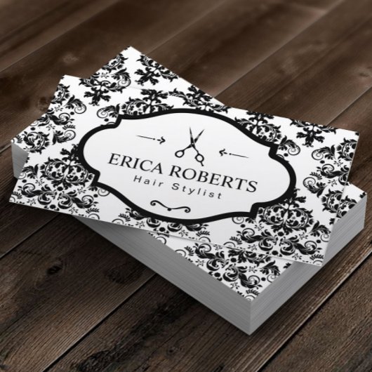 Hair Stylist Damask Elegant Scissor Visitekaartje