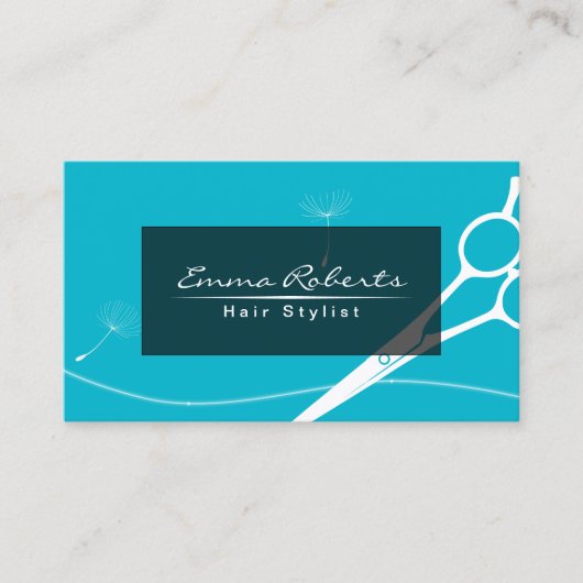 Hair Stylist Dandelion & Scissor Modern Turquoise Visitekaartje (Voorkant)