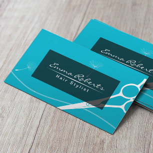 Hair Stylist Dandelion & Scissor Modern Turquoise Visitekaartje