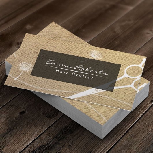 Hair Stylist Dandelion & Scissor Rustic Burlap Visitekaartje