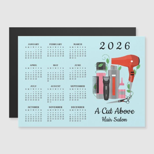 Hair Stylist Design 2026 Calendar Magnetic Card (Voorkant / Achterkant)