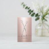 Hair Stylist Diamond Scissor Roos Gold Salon Visitekaartje (Staand voorkant)