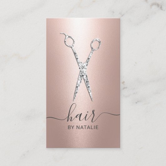 Hair Stylist Diamond Scissor Roos Gold Salon Visitekaartje (Voorkant)