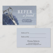 Hair Stylist Dusty Blue Floral Salon Referral (Voorkant / Achterkant)