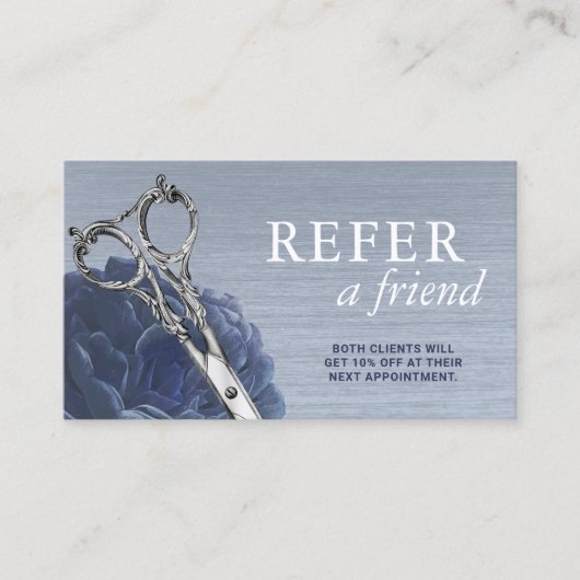 Hair Stylist Dusty Blue Floral Salon Referral (Voorkant)