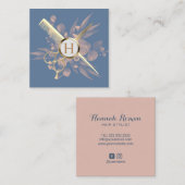 Hair Stylist Dusty Blue & Pink Botanical Salon Vierkante Visitekaartje (Voorkant / Achterkant)