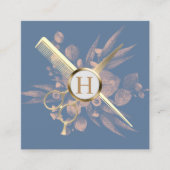 Hair Stylist Dusty Blue & Pink Botanical Salon Vierkante Visitekaartje (Voorkant)