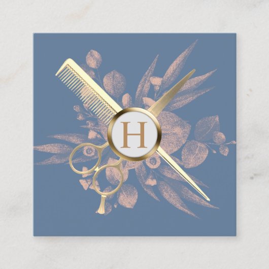 Hair Stylist Dusty Blue & Pink Botanical Salon Vierkante Visitekaartje (Voorkant)