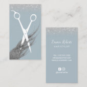 Hair Stylist Dusty Blue & Silver Glitter Salon Visitekaartje (Voorkant / Achterkant)