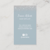Hair Stylist Dusty Blue & Silver Glitter Salon Visitekaartje (Achterkant)