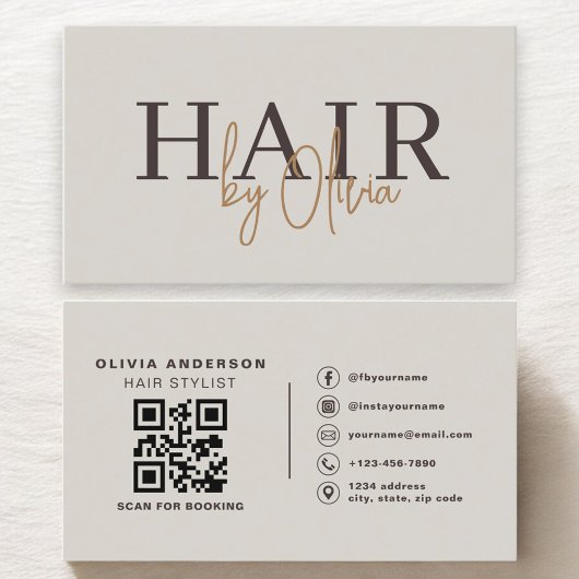 Hair Stylist Earthy Neutral QR Code Visitekaartje