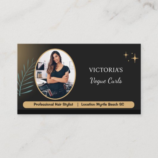 Hair Stylist Elegant Black & Gold Beauty Salon Visitekaartje (Voorkant)