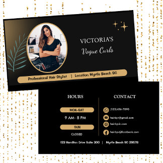Hair Stylist Elegant Black & Gold Beauty Salon Visitekaartje