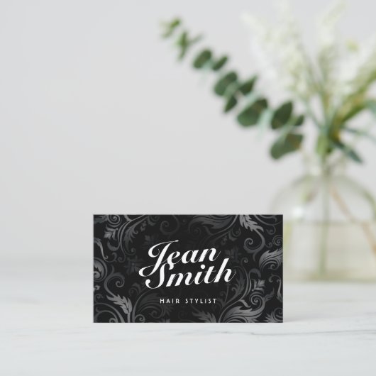 Hair Stylist Elegant Black Ornament Typografie Visitekaartje (Staand voorkant)