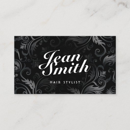 Hair Stylist Elegant Black Ornament Typografie Visitekaartje (Voorkant)