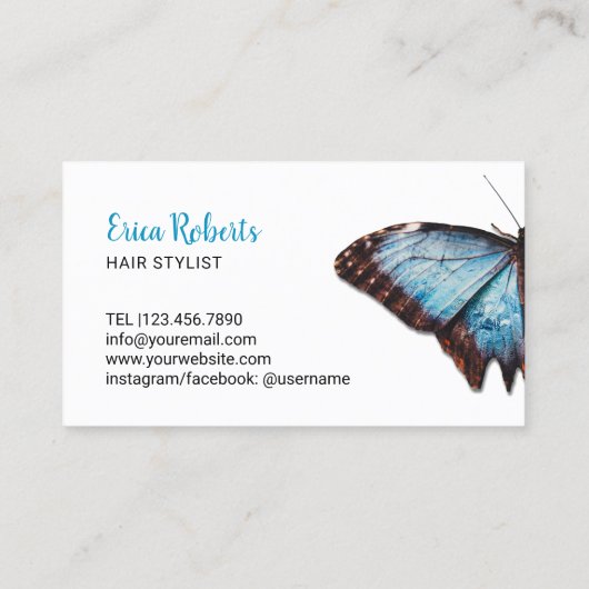 Hair Stylist Elegant Blue Butterfly Beauty Salon Visitekaartje (Achterkant)